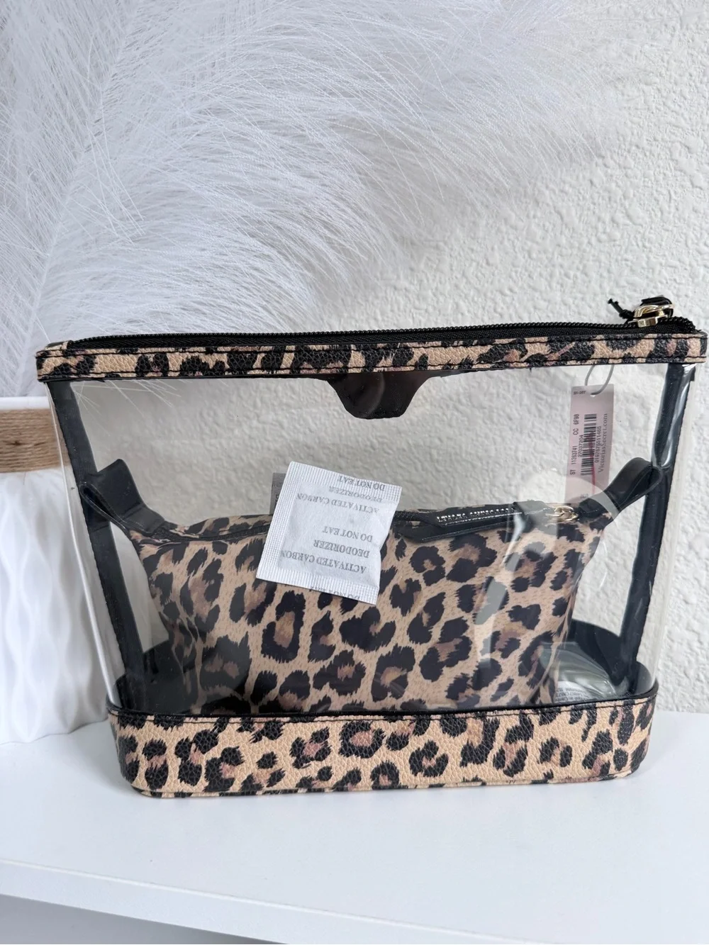 Victoria's Secret Leopard Print Clear Cosmetic Pouch Set - Tan, Black